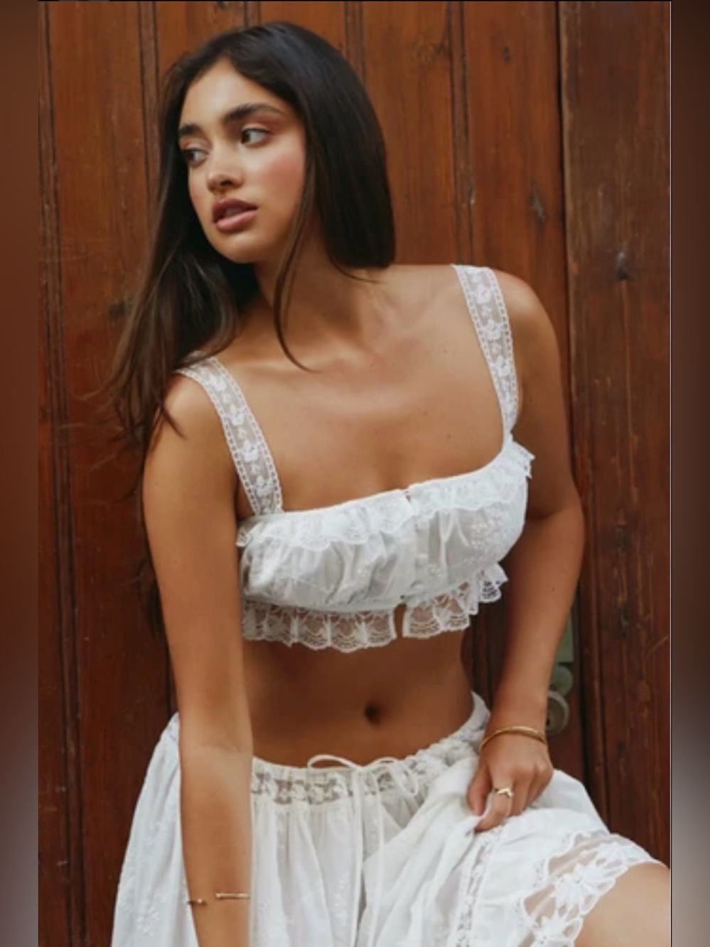 NWT, Adeirlina, White Cotton and Lace Crop Top, M